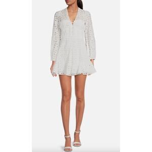 Gianni Bini Women’s M White Eyelet Katrina Long Sleeve A-Line Mini Dress NWT